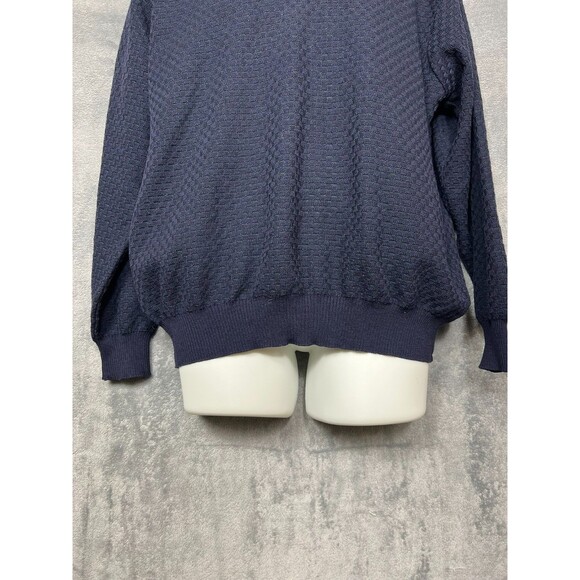 Segreto Sweater Size XL V Neck 100% Pure New Wool Fine Merino Textured Navy - Picture 5 of 16